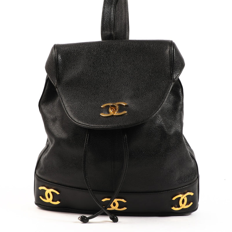 Chanel Vintage Triple CC Black Caviar Backpack