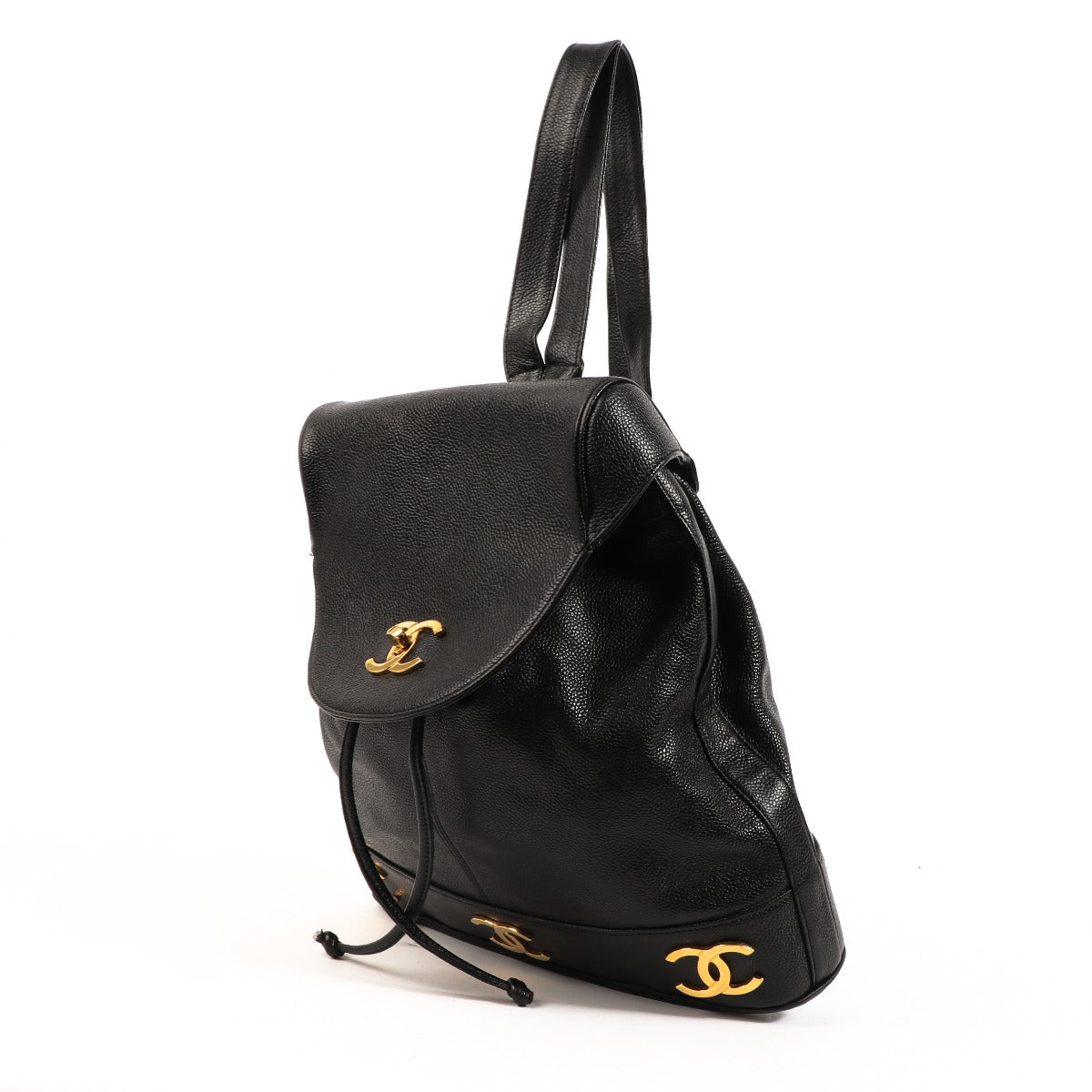 Authentic second hand Chanel Vintage Triple CC Black Caviar Backpack on labellov.com