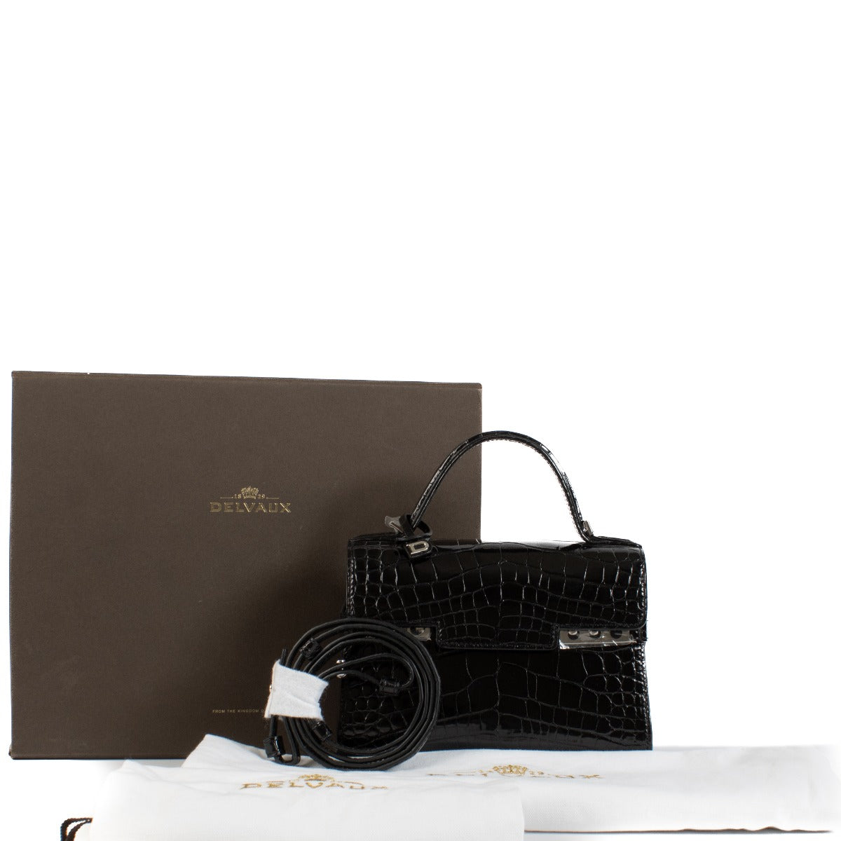 Delvaux Black Shiny Alligator Tempête Mini Bag