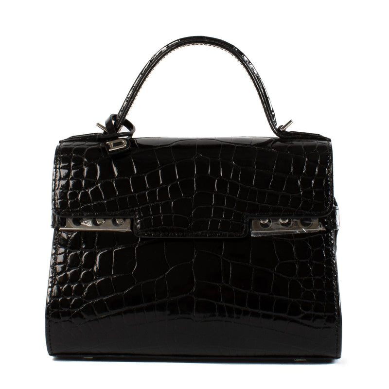 Delvaux Black Shiny Alligator Tempête Mini Bag