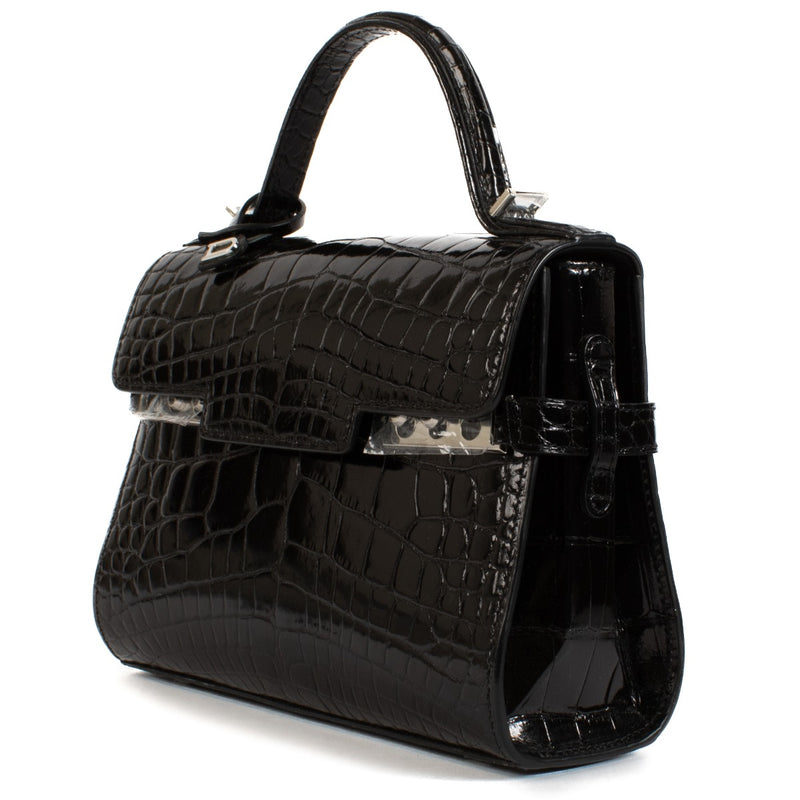 Delvaux Zwart Glanzend Alligator Tempête Mini Handtas