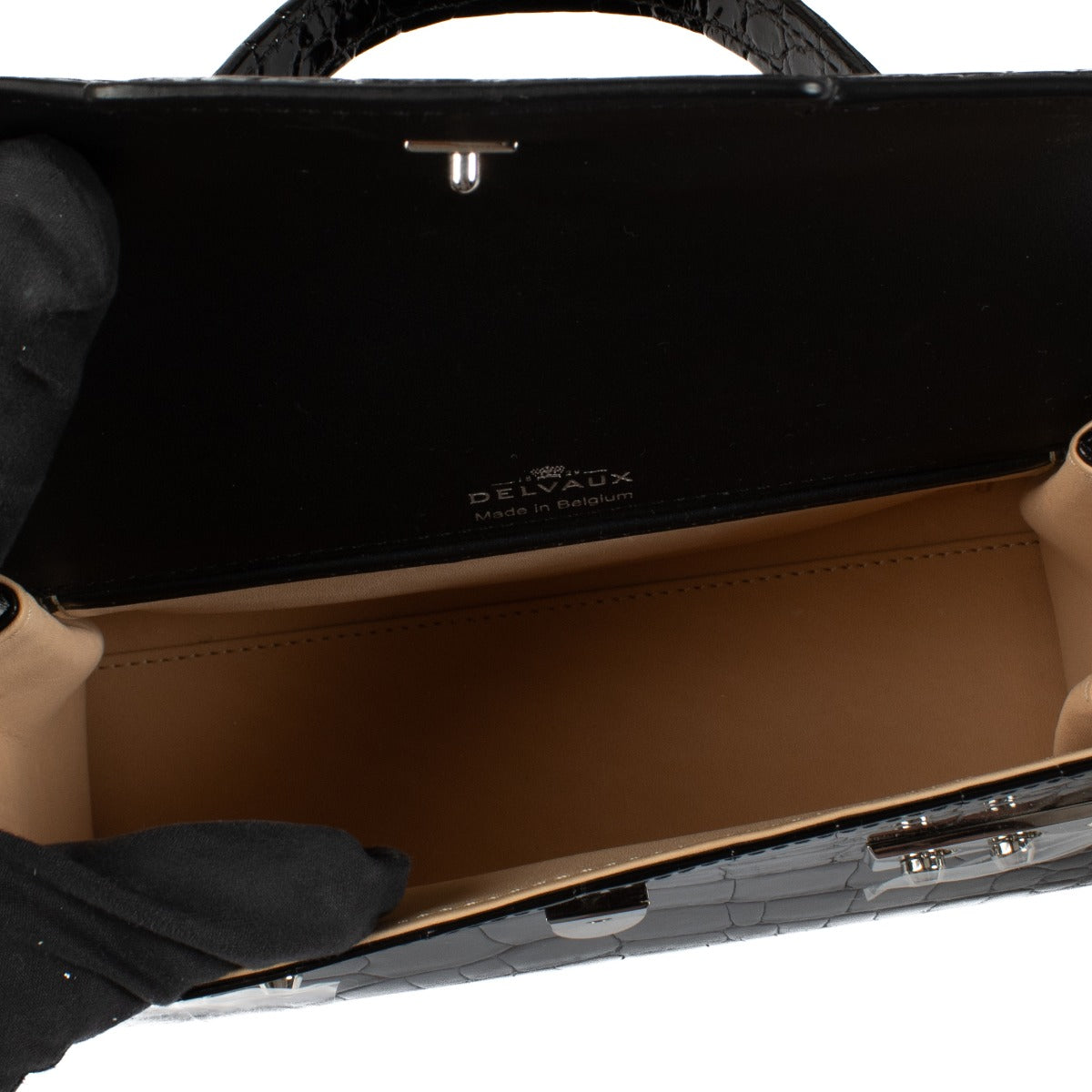 Delvaux Black Shiny Alligator Tempête Mini Bag