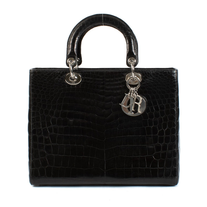 Christian Dior Black Crocodile Large Lady Dior Bag