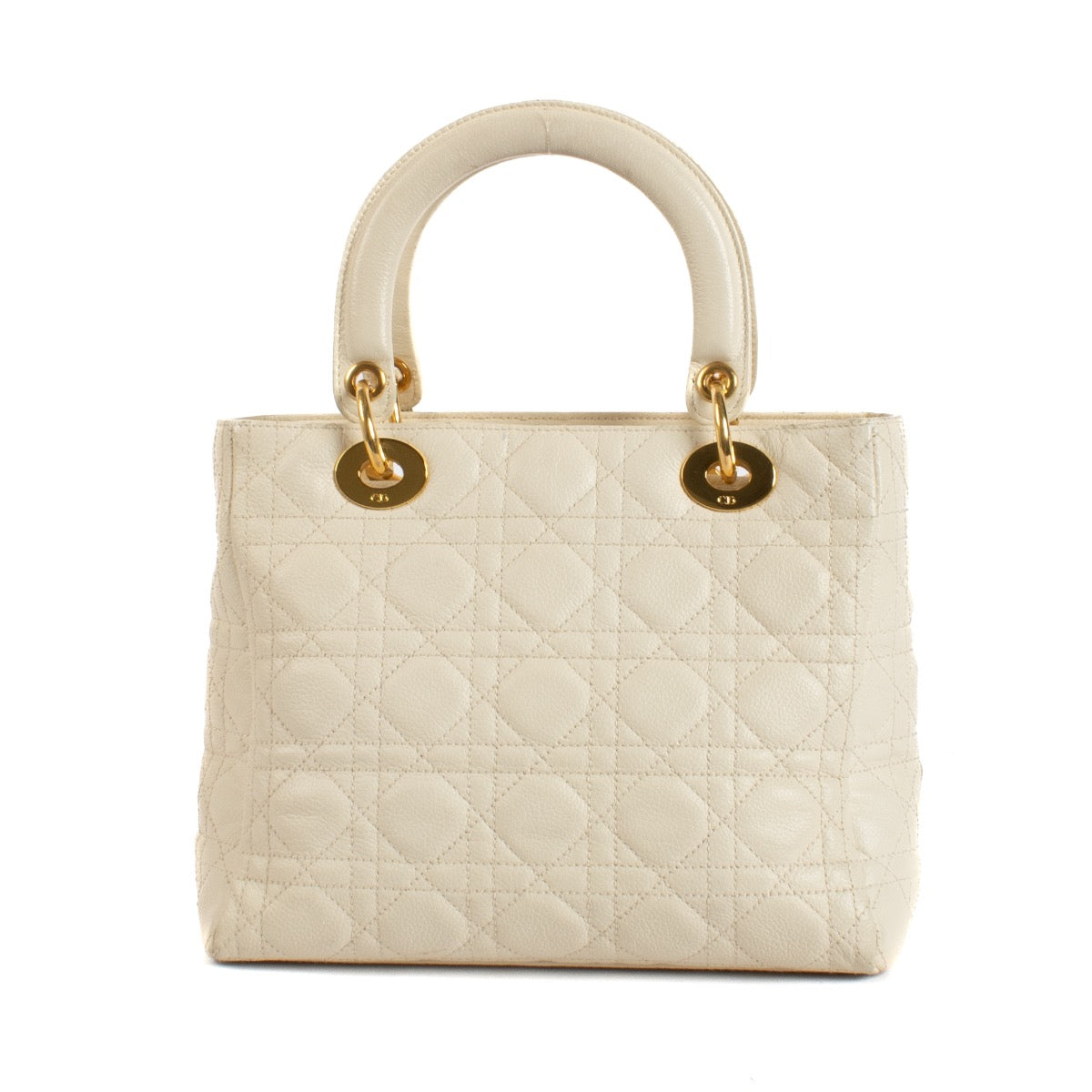 Shop safe online at Labellov in Antwerp, Brussels and Knokke this 100% authentic second hand Christian Dior Vintage Latte Calfskin Cannage Supple Medium Lady Dior Bag