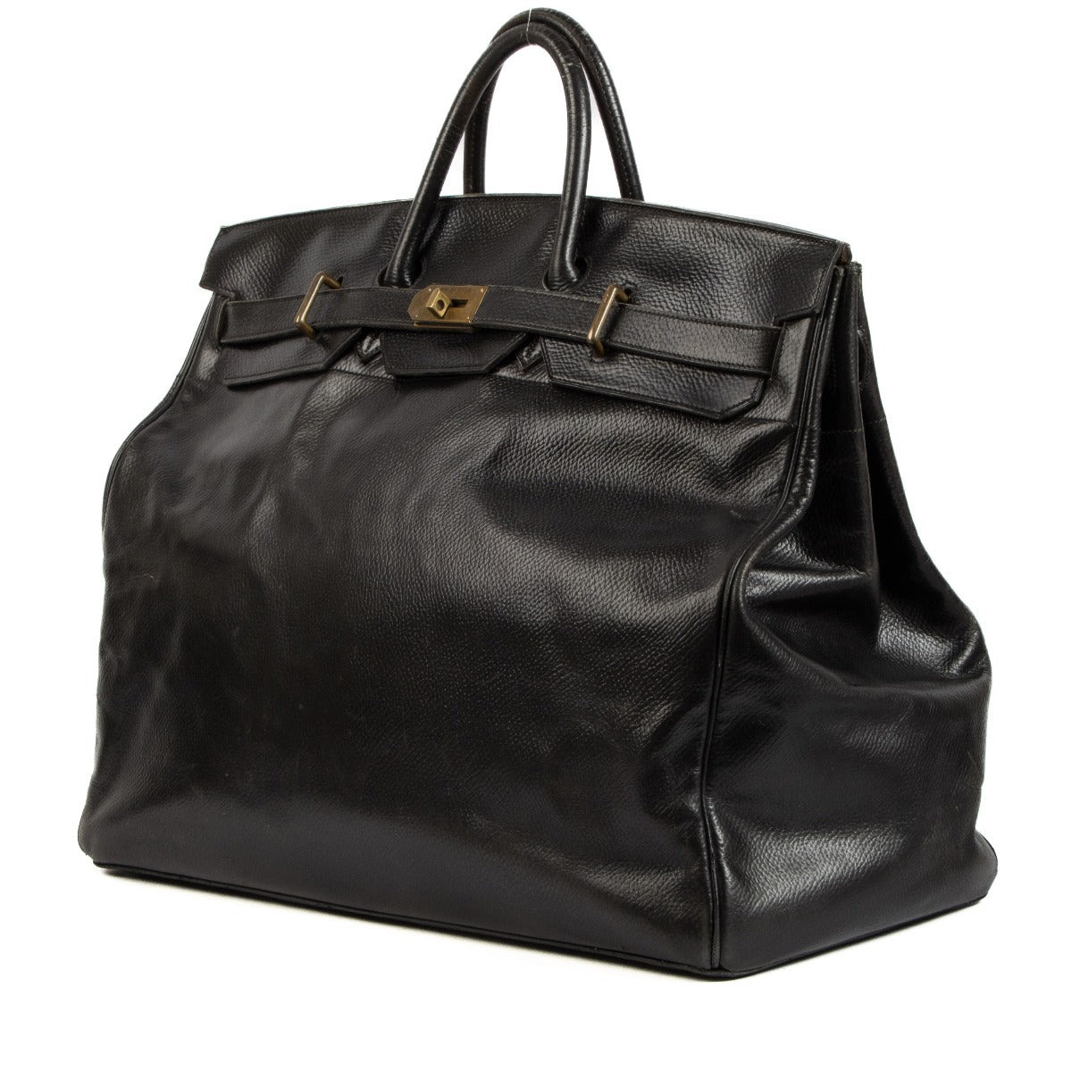 Authentic second vintage Hermès Black Leather Haut à Courroies 60 Travel Bag on www.labellov.com