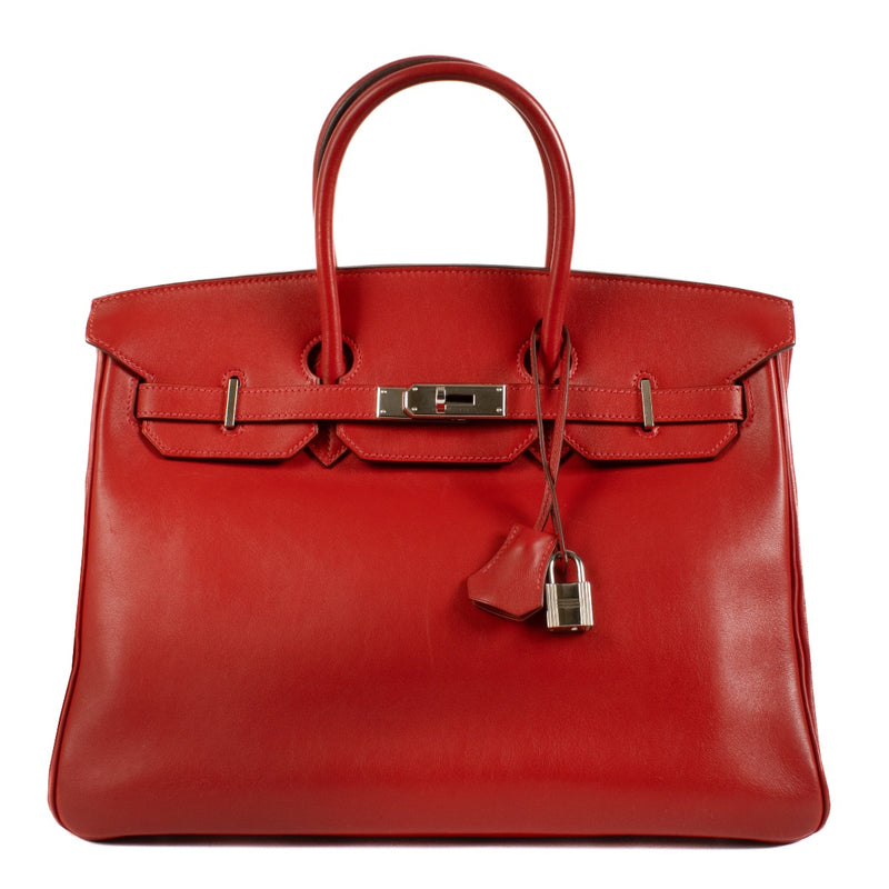 Shop safe online at Labellov in Antwerp, Brussels and Knokke this 100% authentic second hand Hermès Birkin 35 Rouge Vif Swift PHW
