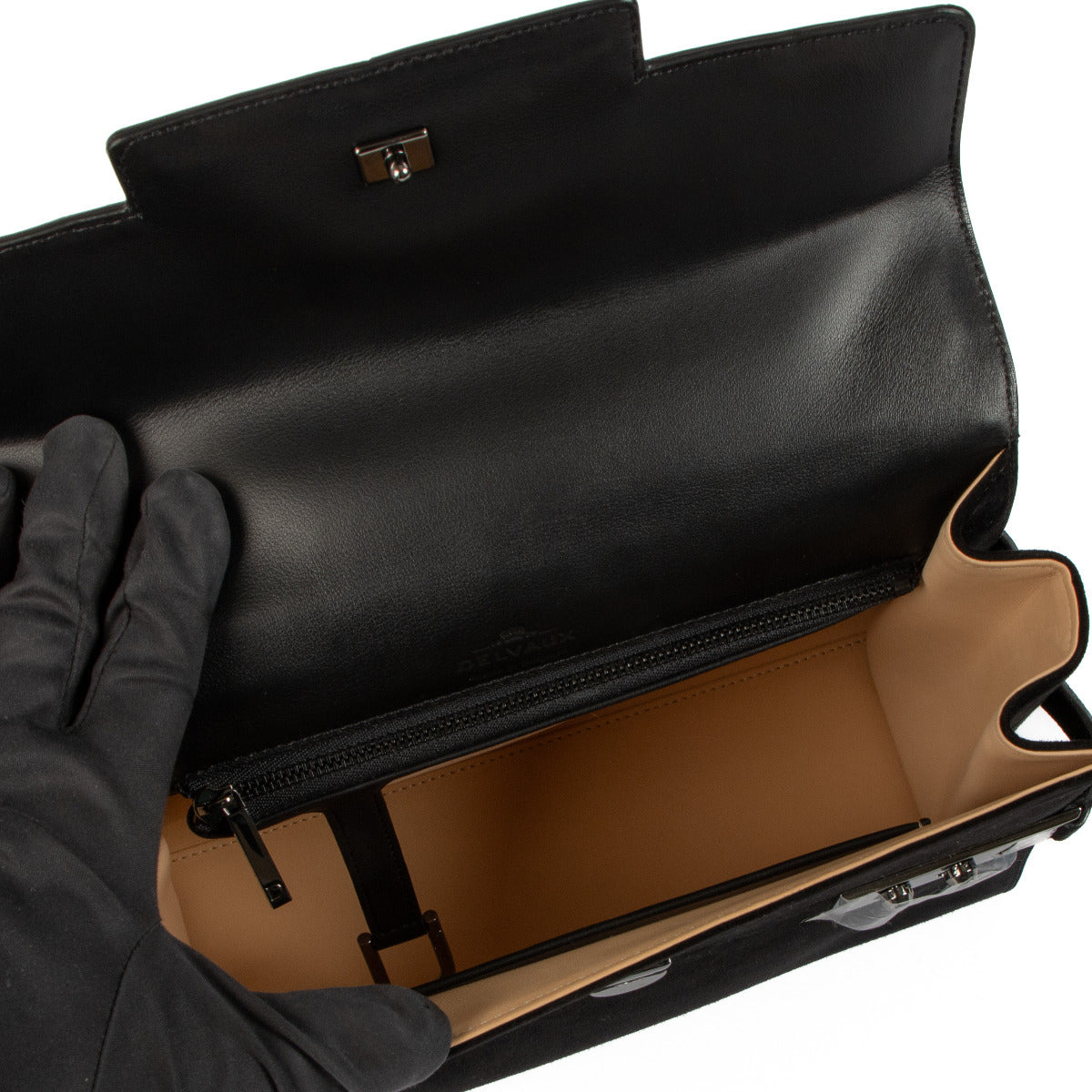 Delvaux Tempête MM en Veau Velours Noir/Alligator Brillant