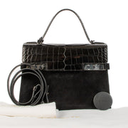 Delvaux Black Calf Velours/Shiny Alligator Tempête MM