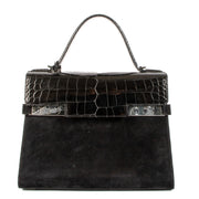 Delvaux Black Calf Velours/Shiny Alligator Tempête MM