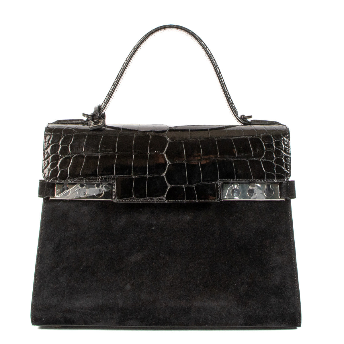 Delvaux Black Calf Velours/Shiny Alligator Tempête MM