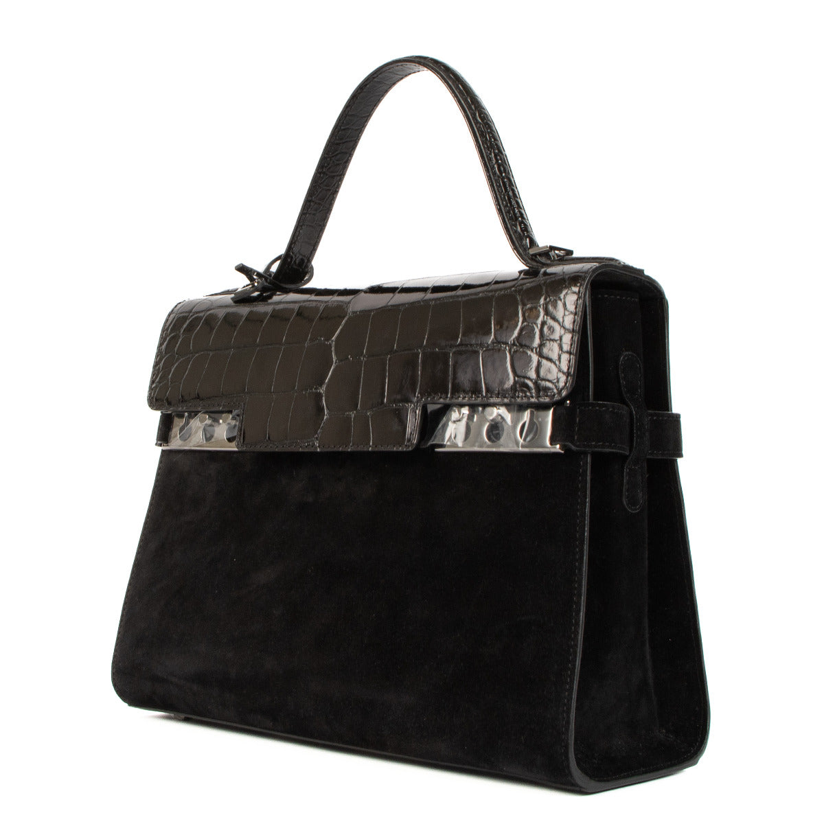 Delvaux Tempête MM en Veau Velours Noir/Alligator Brillant