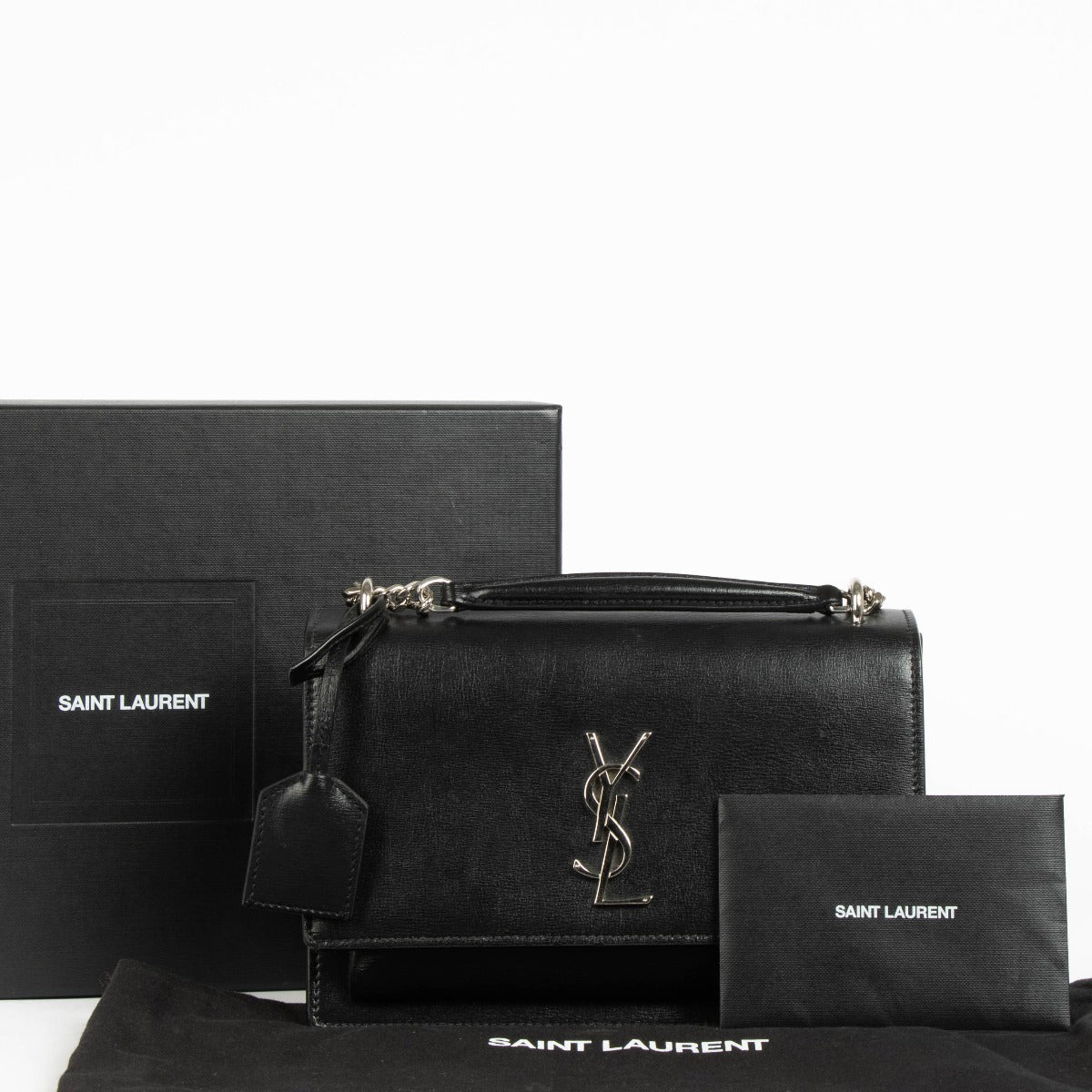 Authentic pre-loved Saint Laurent Black Leather Medium Sunset Bag on Labellov.com