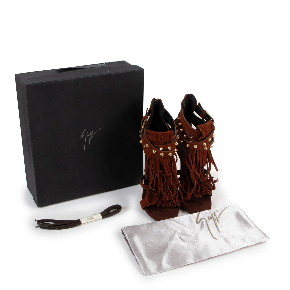Giuseppe Zanotti Brown Suede Studded Fringe Sandals