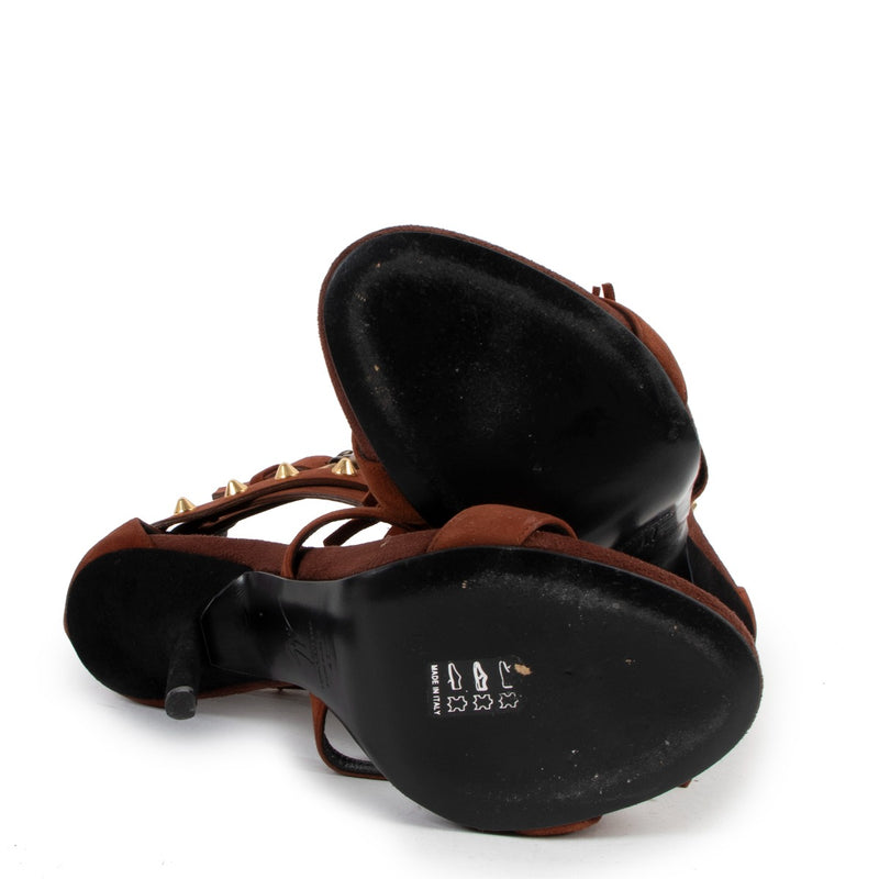 Giuseppe Zanotti Brown Suede Studded Fringe Sandals