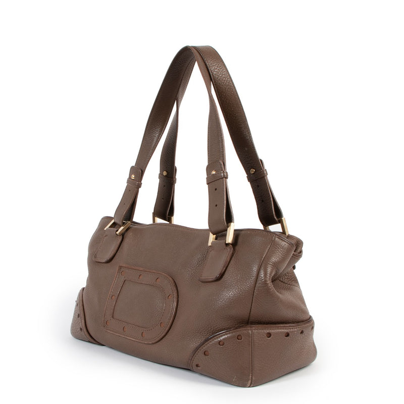Delvaux Brown Grained Leather Shoulder Bag