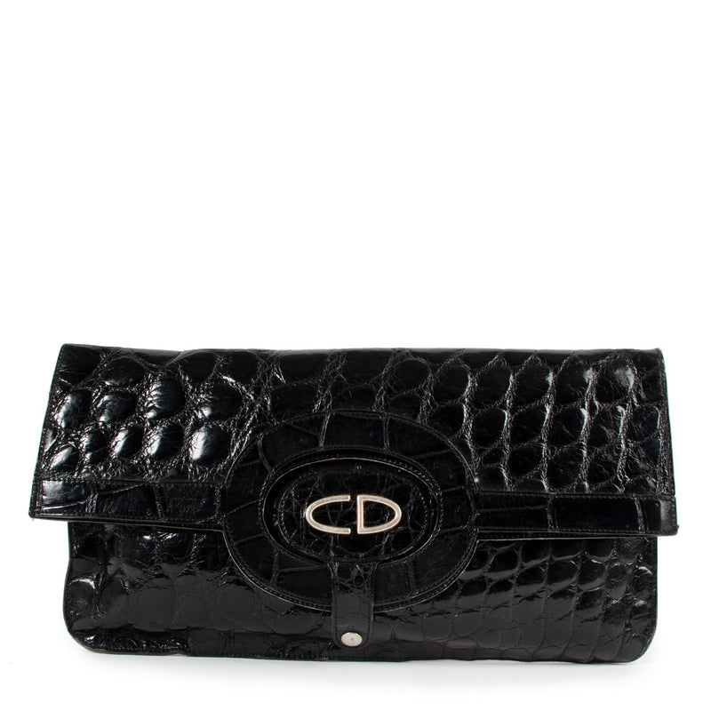 Christian Dior Vintage Black Crocodile Leather 2-In-1 Clutch
