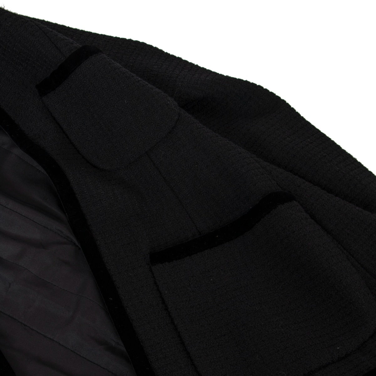 Chanel Black Velvet Trim Tweed Jacket - Size FR40