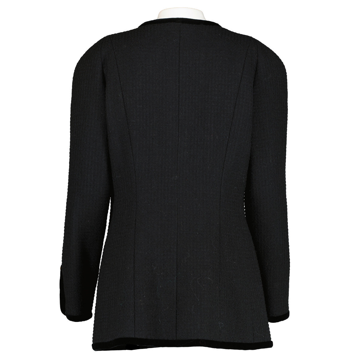 Chanel Black Velvet Trim Tweed Jacket - Size FR40