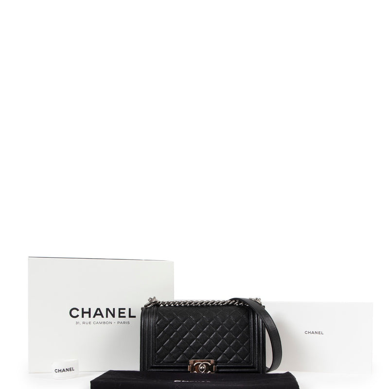 Buy an authentic second hand Chanel Black Caviar Medium Boy Bag in very good condition at Labellov