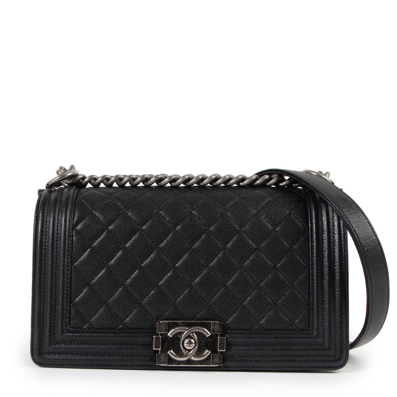 Buy an authentic second hand Chanel Black Caviar Medium Boy Bag in very good condition at Labellov