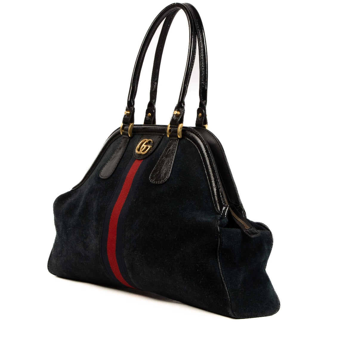 Shop authentic second hand Gucci Blue Suede Large Rebelle Satchel Bag