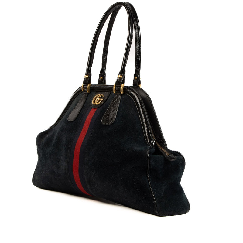 Shop authentic second hand Gucci Blue Suede Large Rebelle Satchel Bag