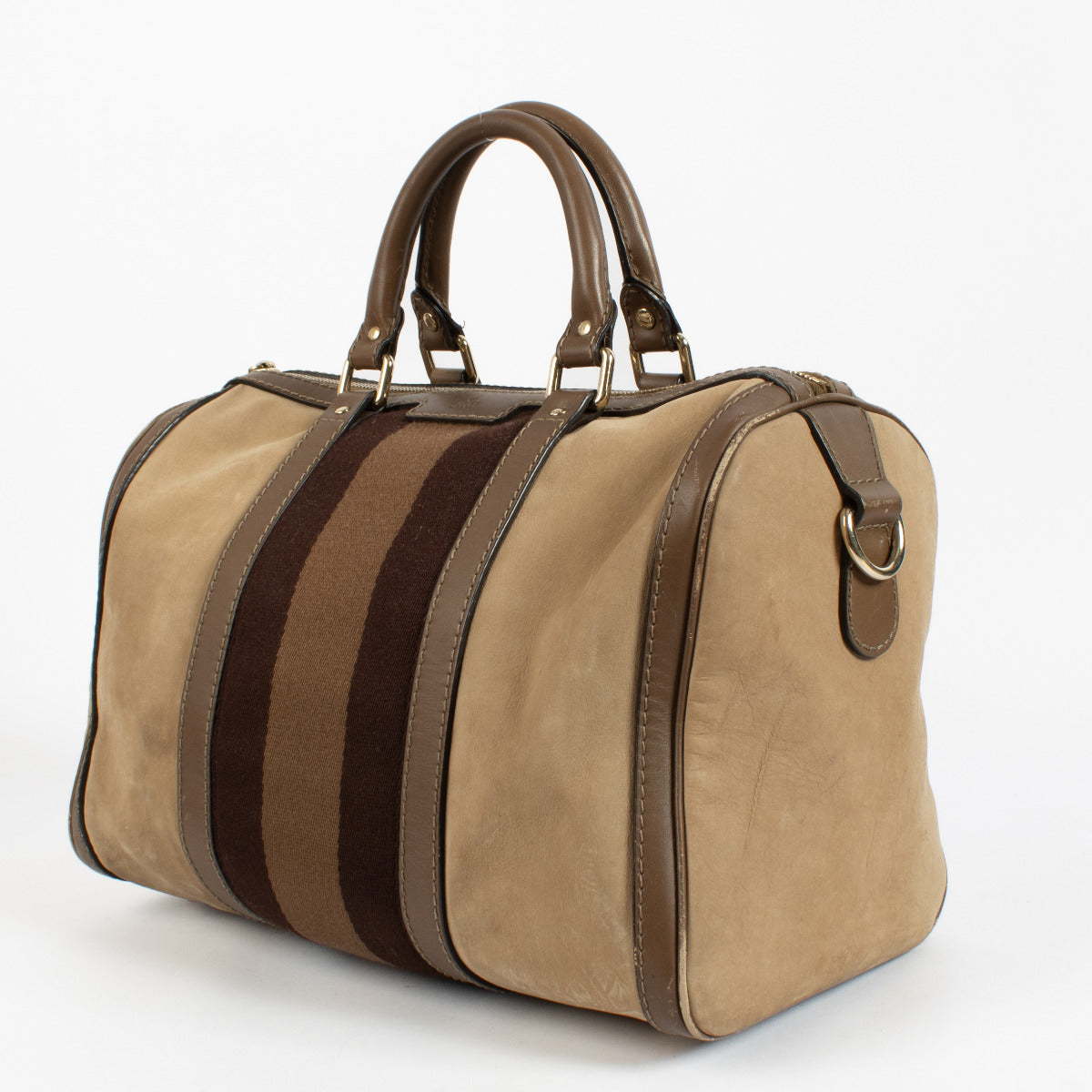 Gucci Brown Nubuck Web Joy Boston Top Handle Bag