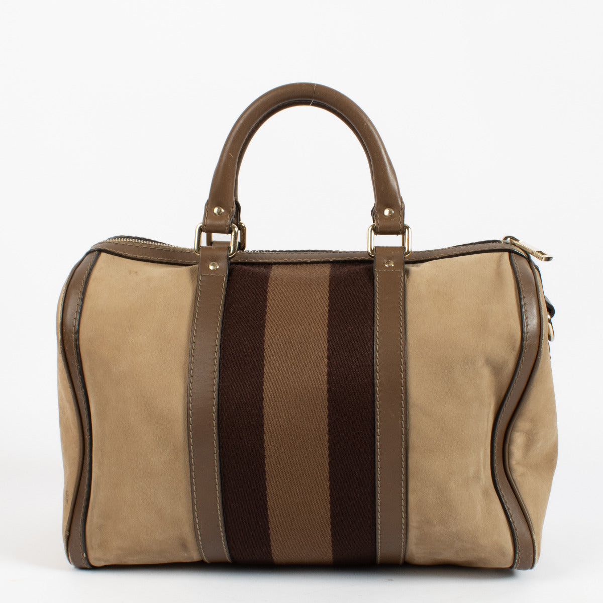 Gucci Brown Nubuck Web Joy Boston Top Handle Bag