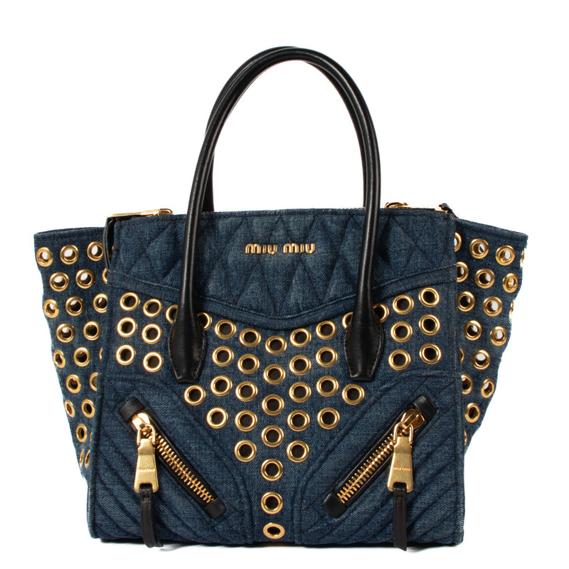 Miu Miu Blue Denim Biker Bag