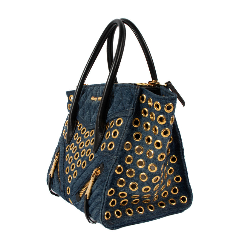 Miu Miu Blauwe Denim Biker Tas