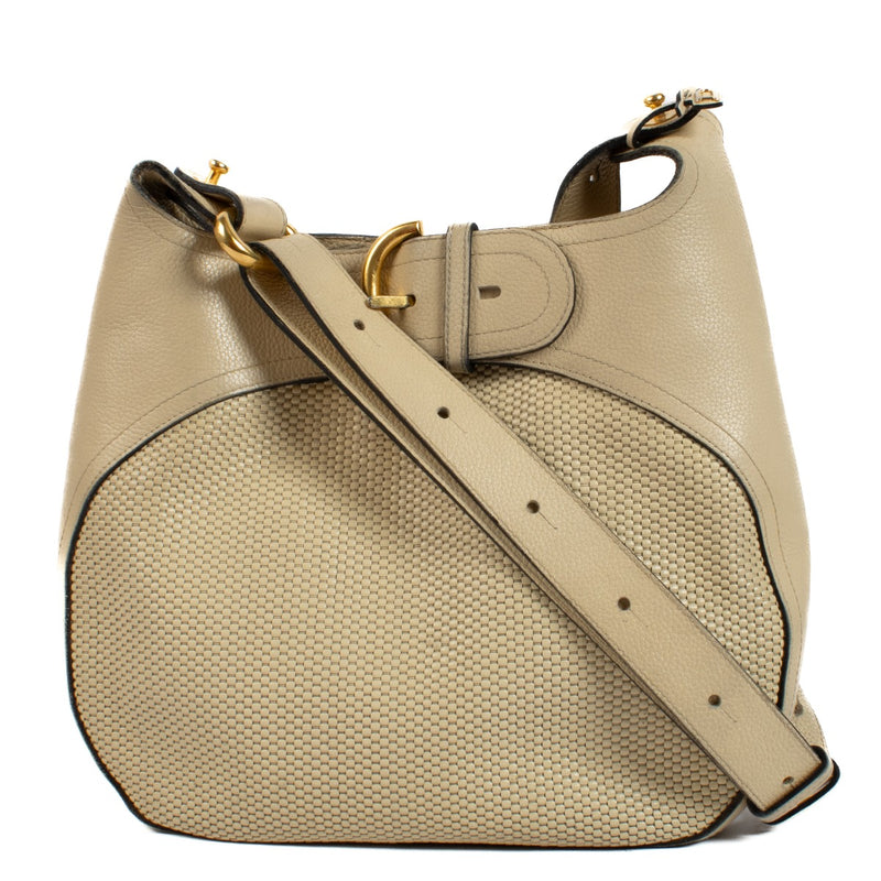Delvaux beige Souverain shoulder bag with gold hardware, featuring a timeless and sophisticated design. Shop now on Labellov.com.