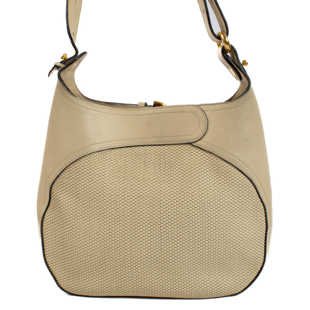 Delvaux beige Souverain shoulder bag with gold hardware, featuring a timeless and sophisticated design. Shop now on Labellov.com.