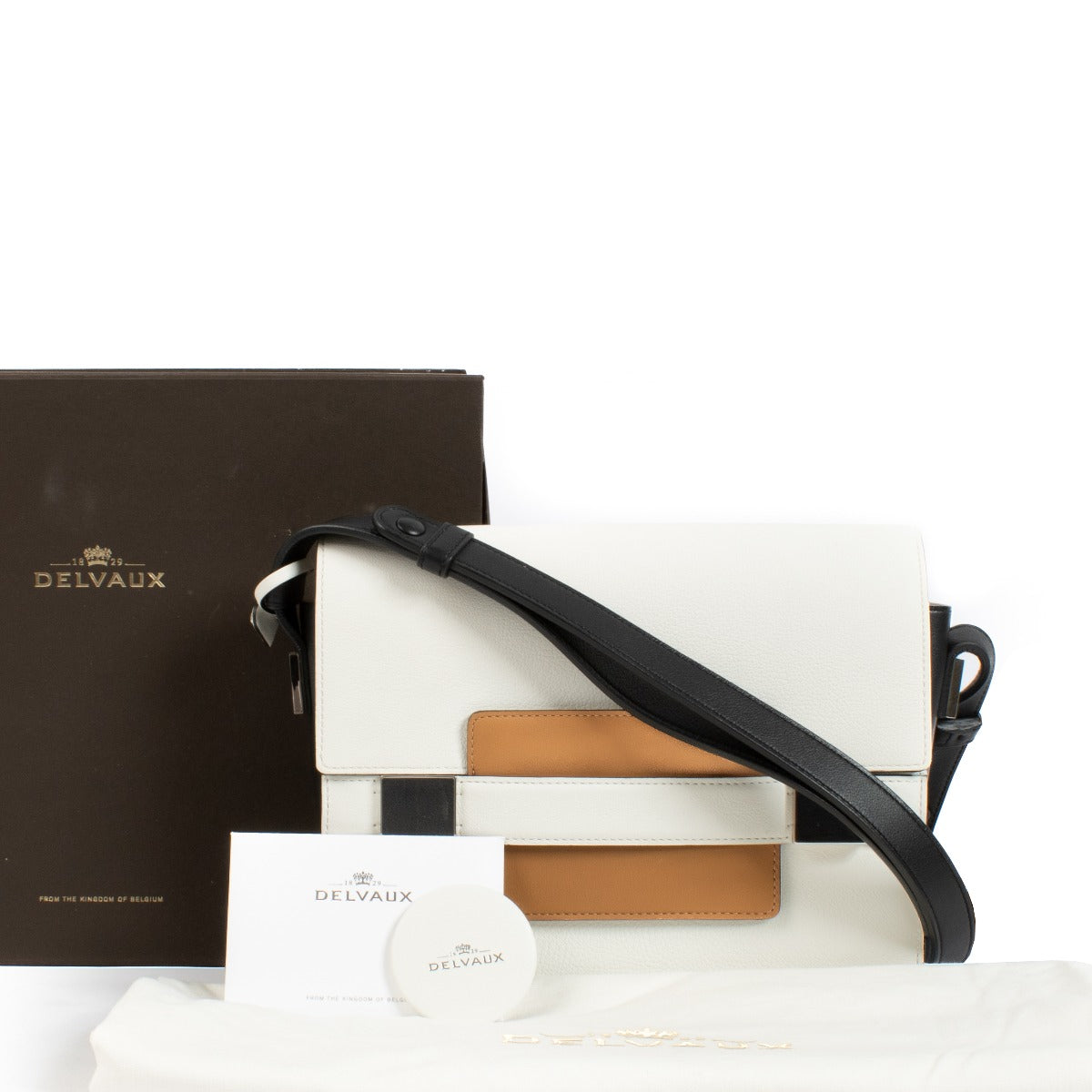 Delvaux Tri-Color Polo Madame PM handbag in leather with gold-tone hardware and a structured silhouette. Shop now on Labellov.com.