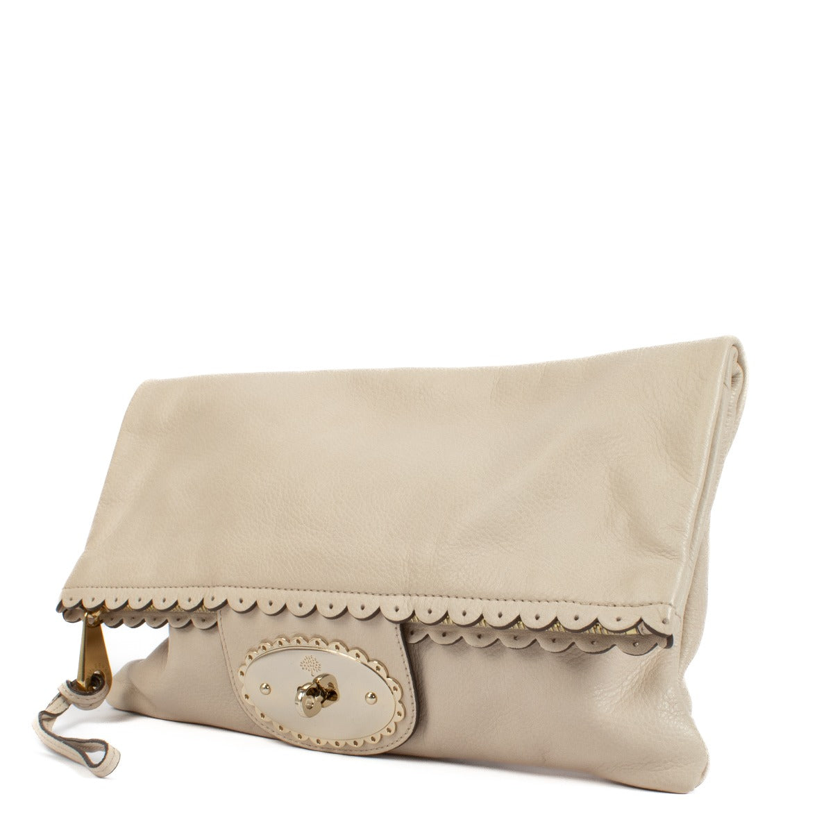 Mulberry clutch with gold hardware, featuring two compartments for easy organization, perfect for an evening out. Shop now on Labellov.com.