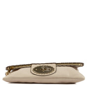Mulberry clutch with gold hardware, featuring two compartments for easy organization, perfect for an evening out. Shop now on Labellov.com.