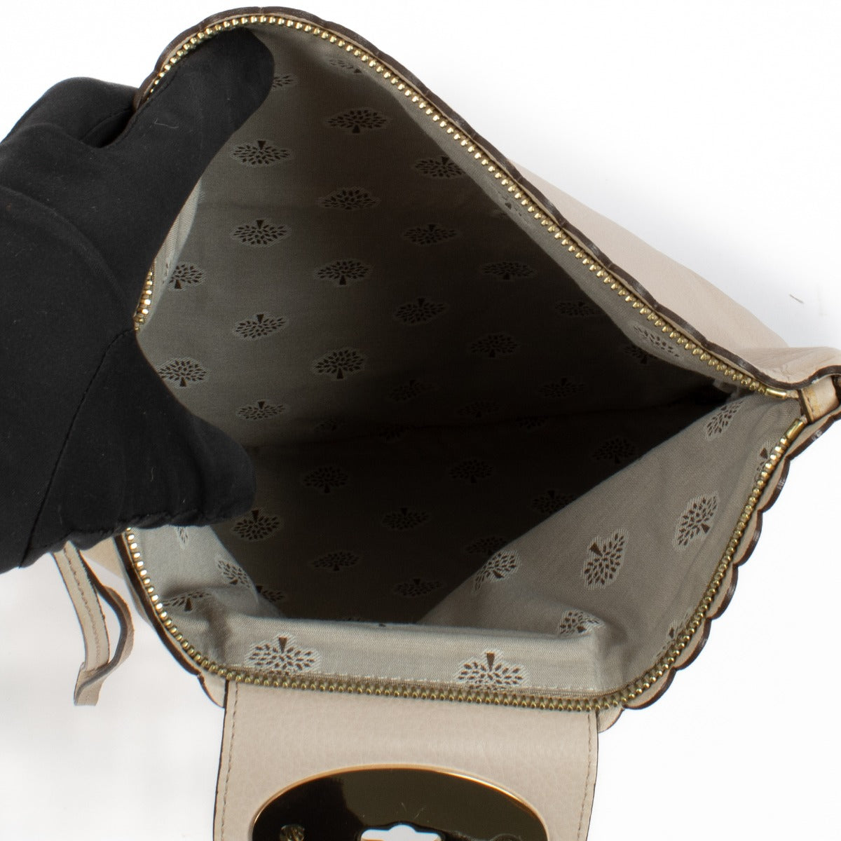 Mulberry clutch with gold hardware, featuring two compartments for easy organization, perfect for an evening out. Shop now on Labellov.com.