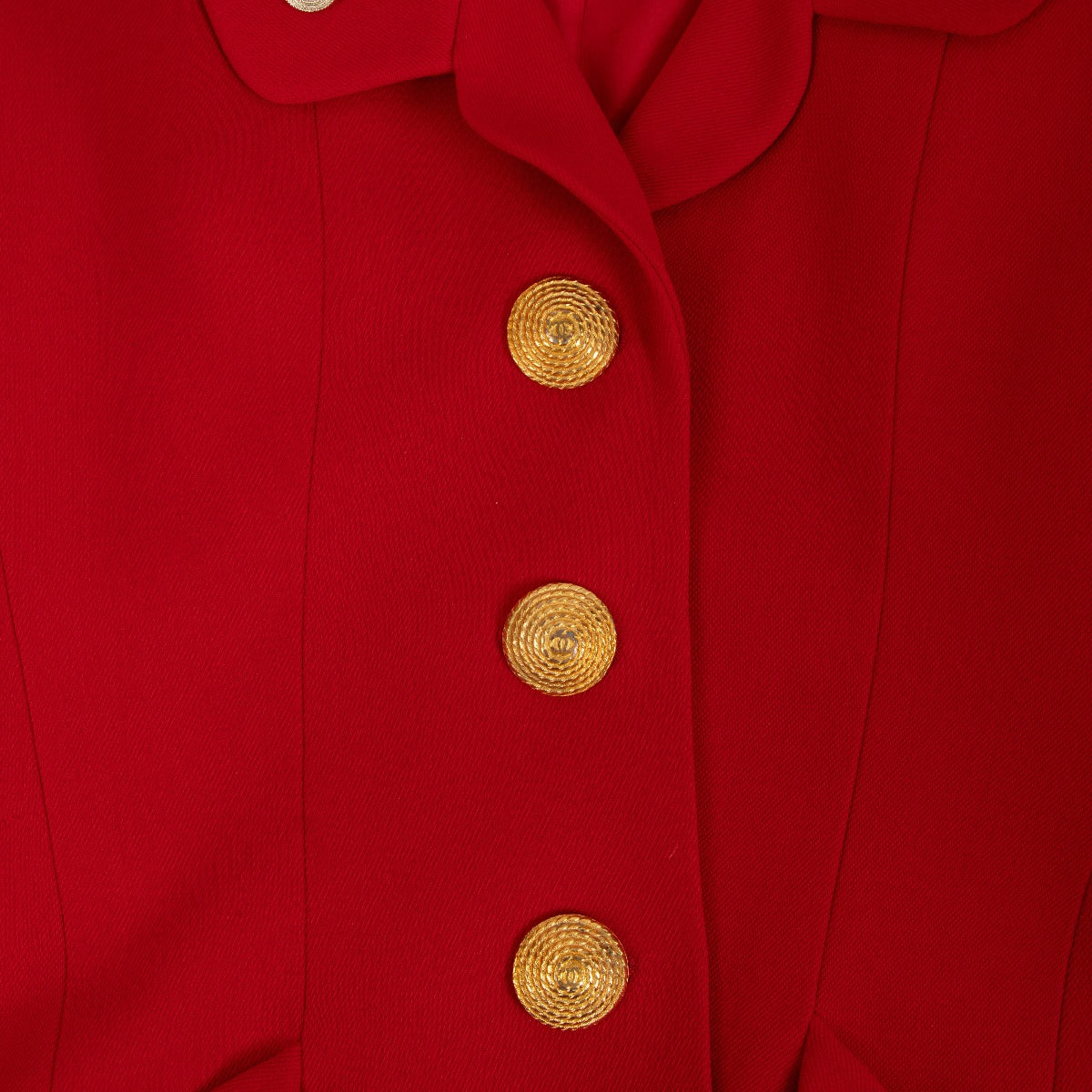 Chanel Herfst/Winter 1992 Gouden Knoop Rode Blazer Jasje