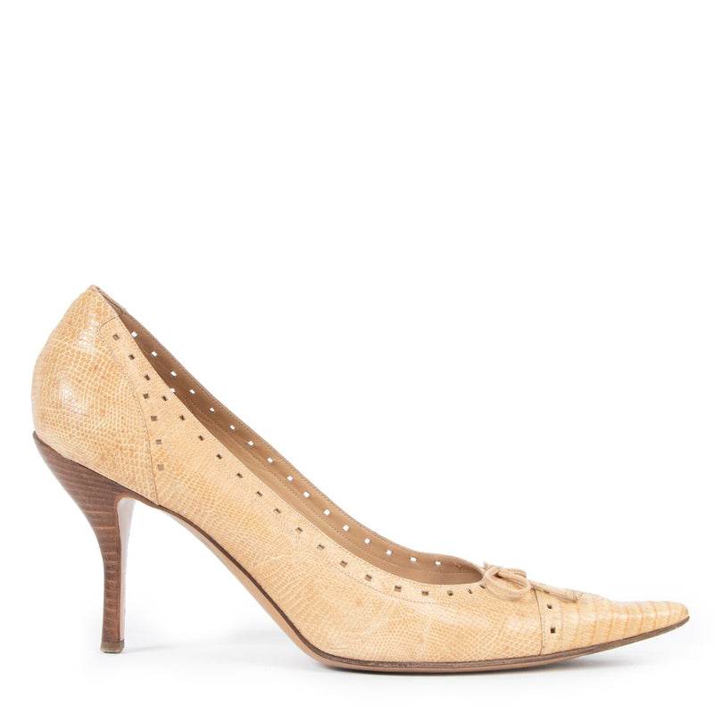 Chanel Beige Vintage Lizard Pumps