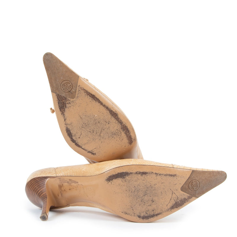 Chanel Vintage Beige CC Lizard Pumps