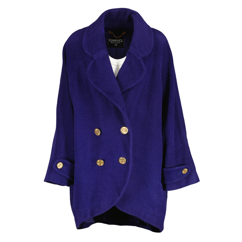 Chanel Vintage Golden Button Cobalt Blue Oversized Coat