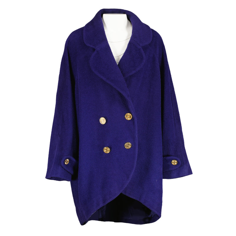 Chanel Vintage Golden Button Cobalt Blue Oversized Coat