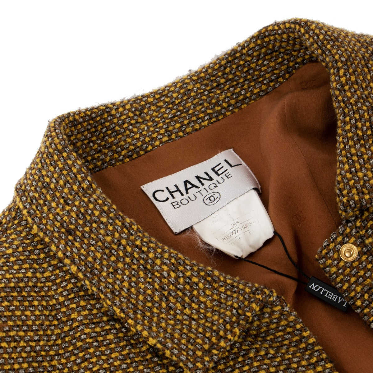 Chanel Herfst 1996 Kaki Tweed Jasje - Maat FR44