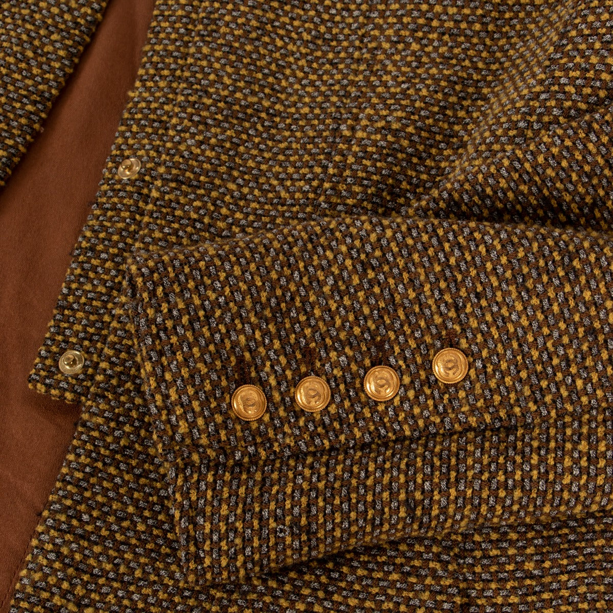 Chanel Herfst 1996 Kaki Tweed Jasje - Maat FR44