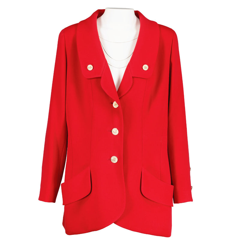 Chanel Vintage 1992 Golden Button Red Wool Jacket