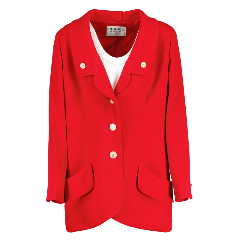 Chanel Fall/Winter 1992 Golden Button Red Wool Jacket