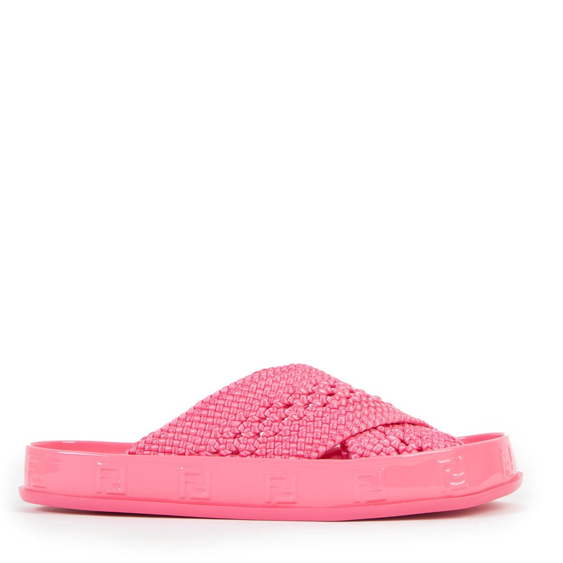 Fendi Pink Reflection Crisscross FF Slide Sandals