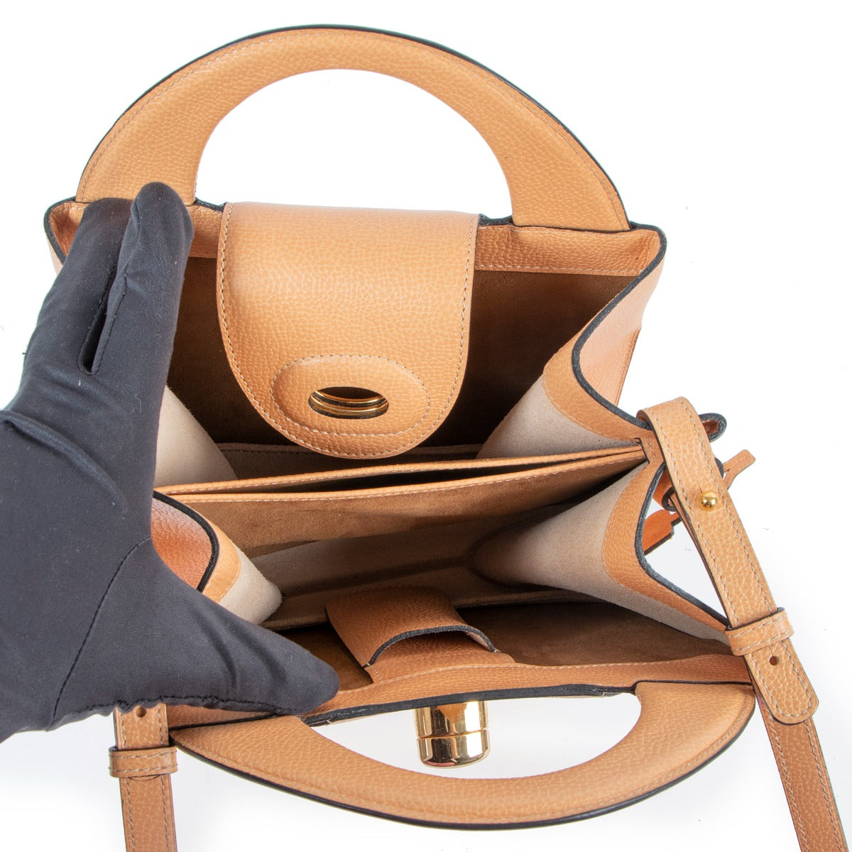 Delvaux Turnlock Peach Jumping Leather Crossbody Bag