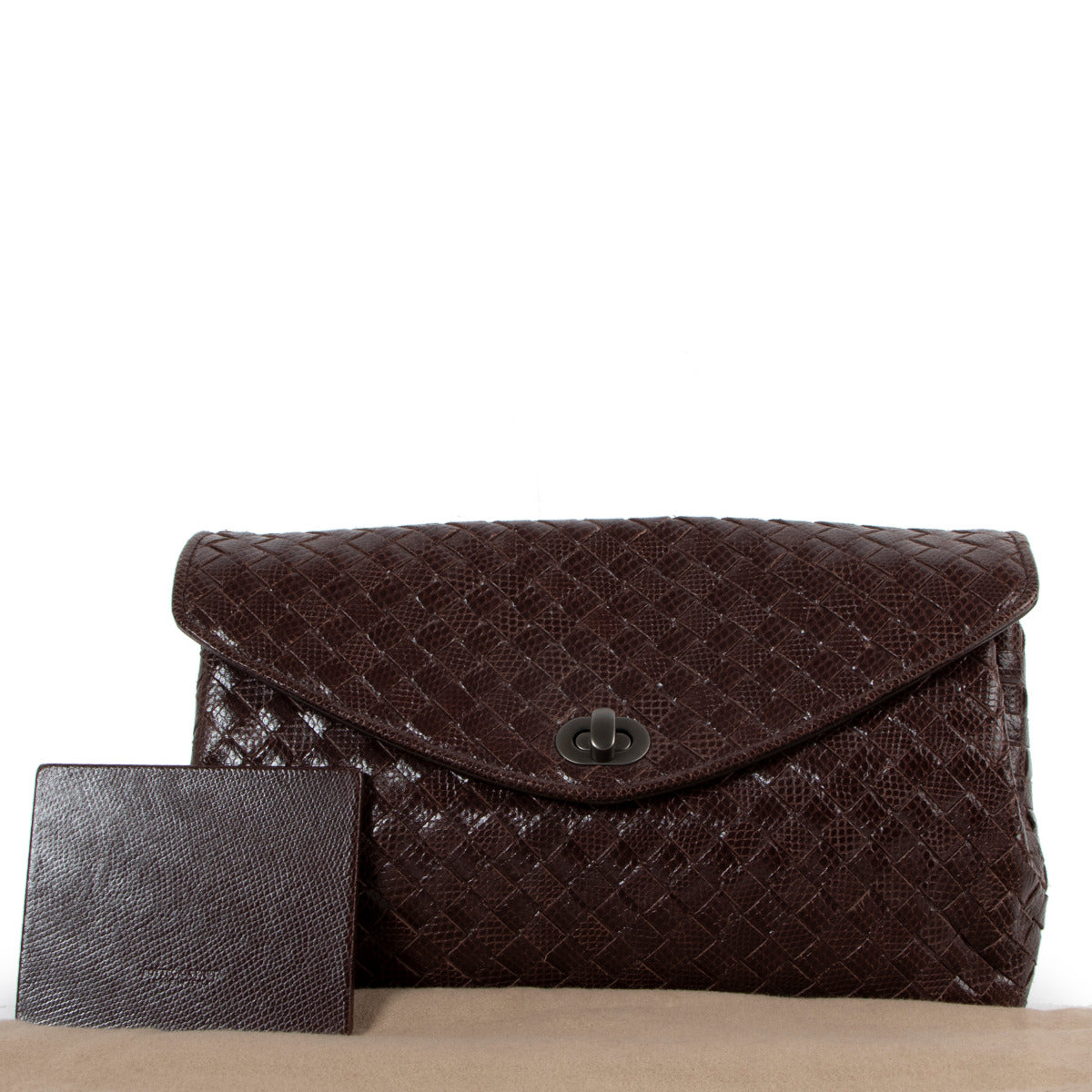 Pochette Bottega Veneta en lézard marron avec Intrecciato