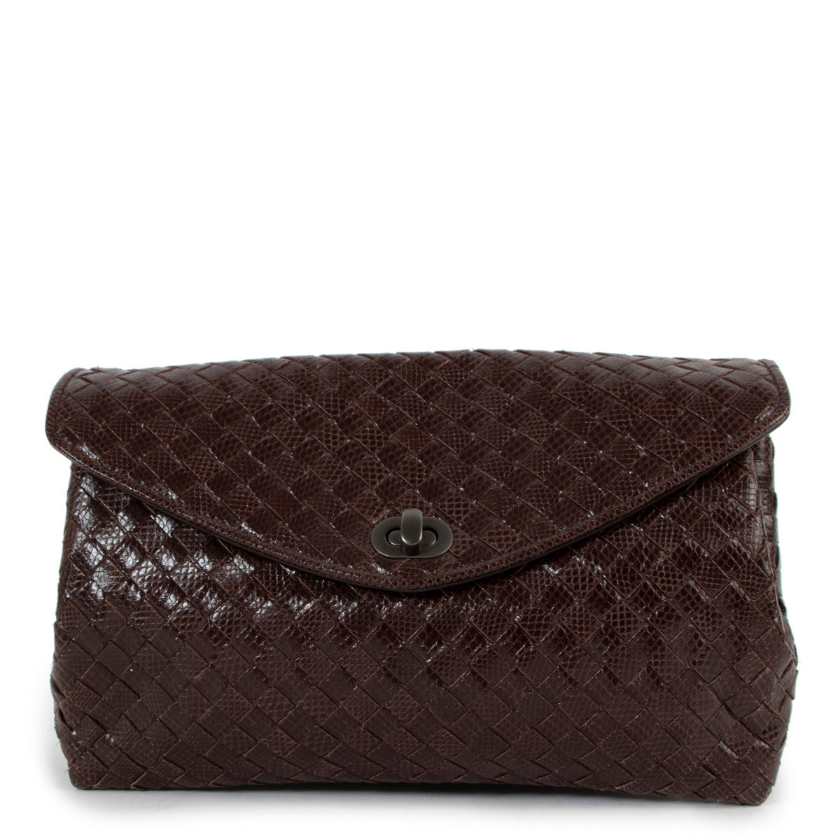 Bottega Veneta Brown Lizard Intrecciato Clutch