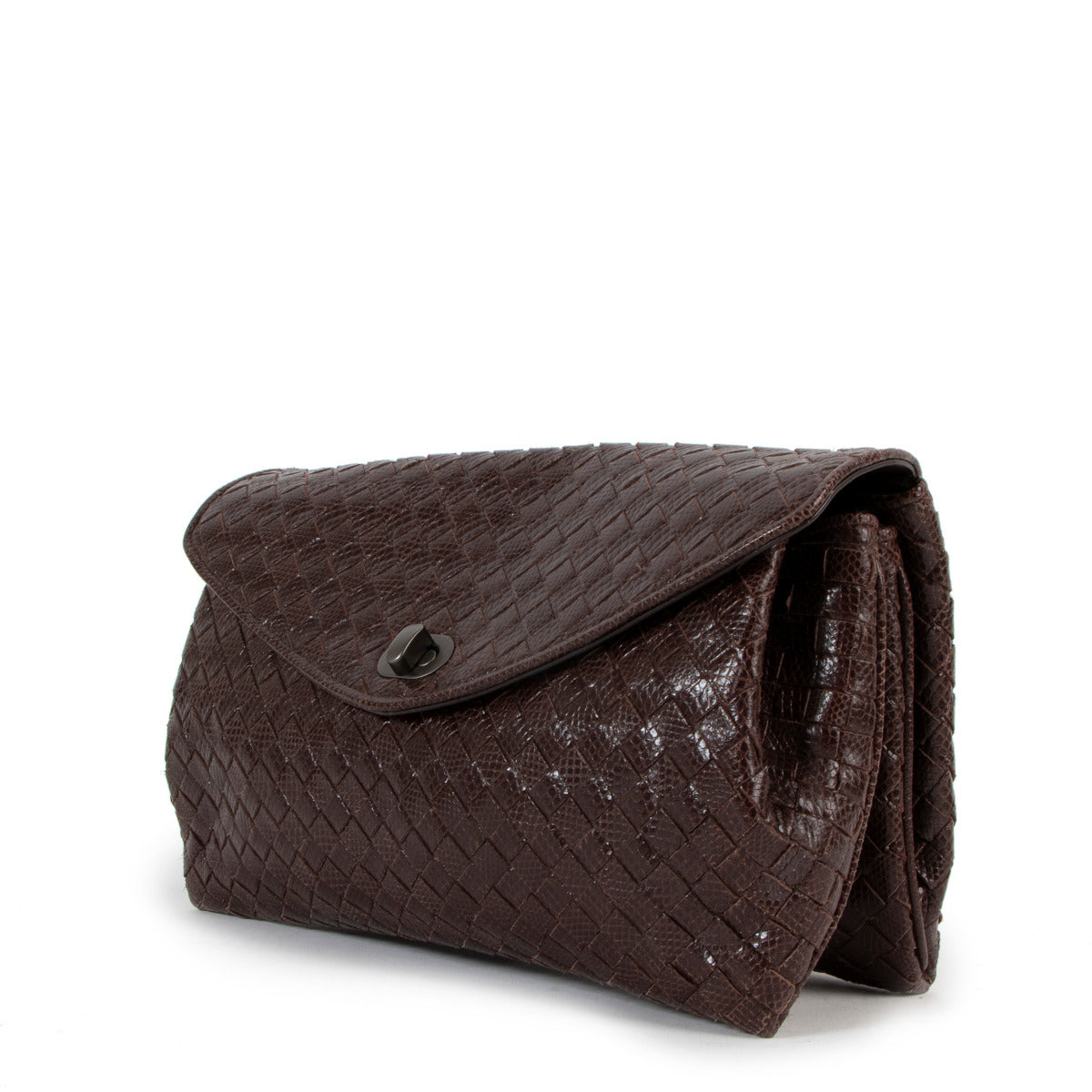 Pochette Bottega Veneta en lézard marron avec Intrecciato